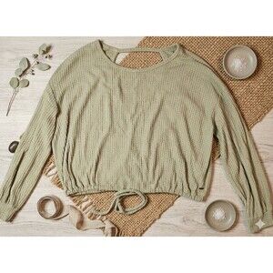 Hollister Green Oversized Tie Waist Sweater,Cutout in Back,Sz L,Cozy,Comfy,Crop